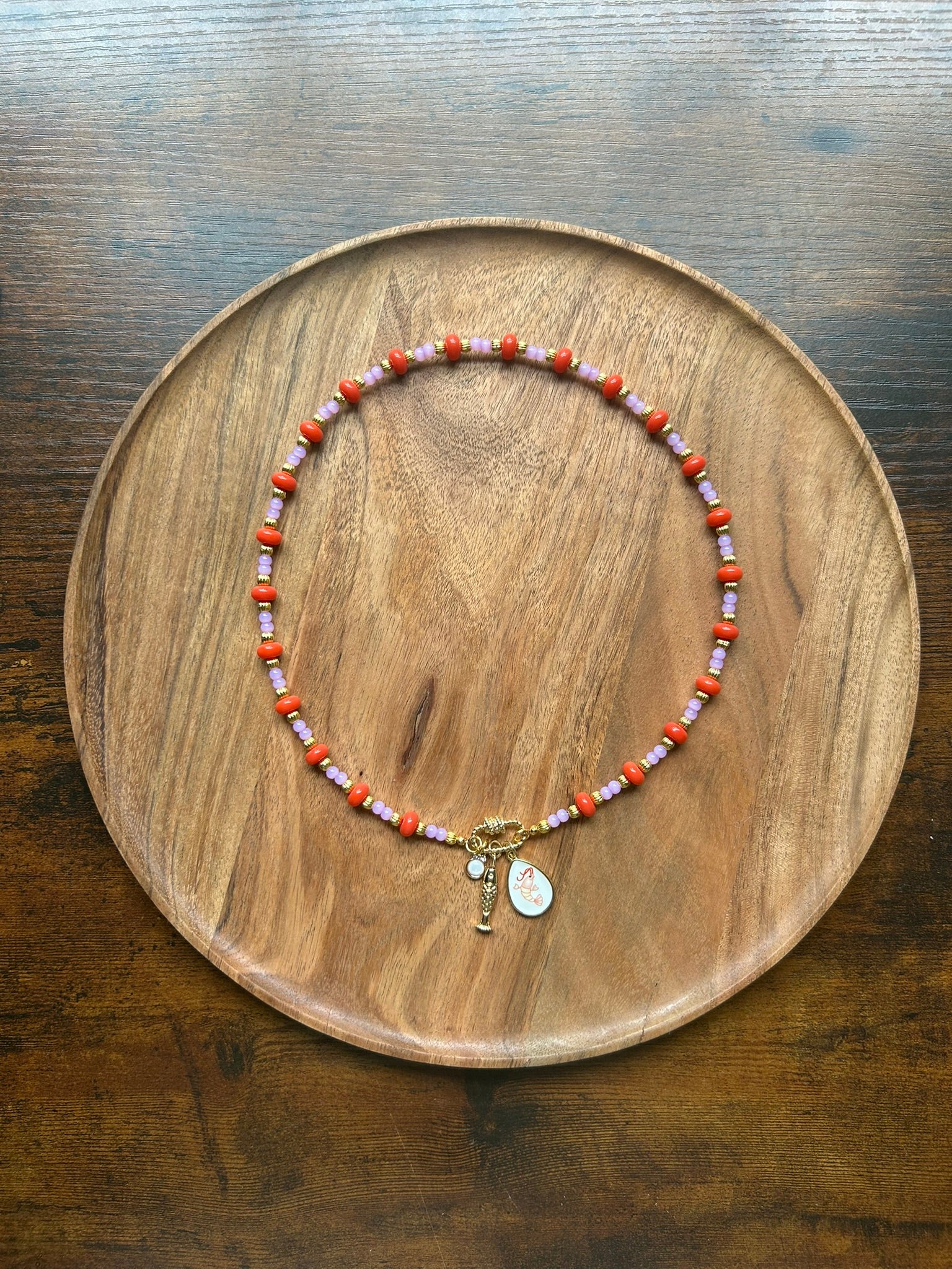 Coral and Lilac fish charm necklace
