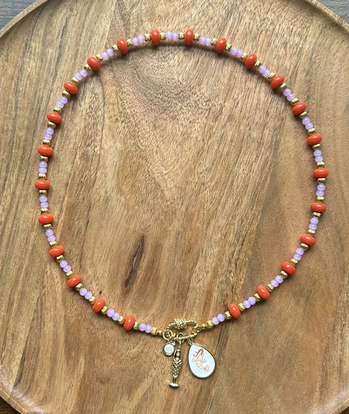 Coral and Lilac fish charm necklace